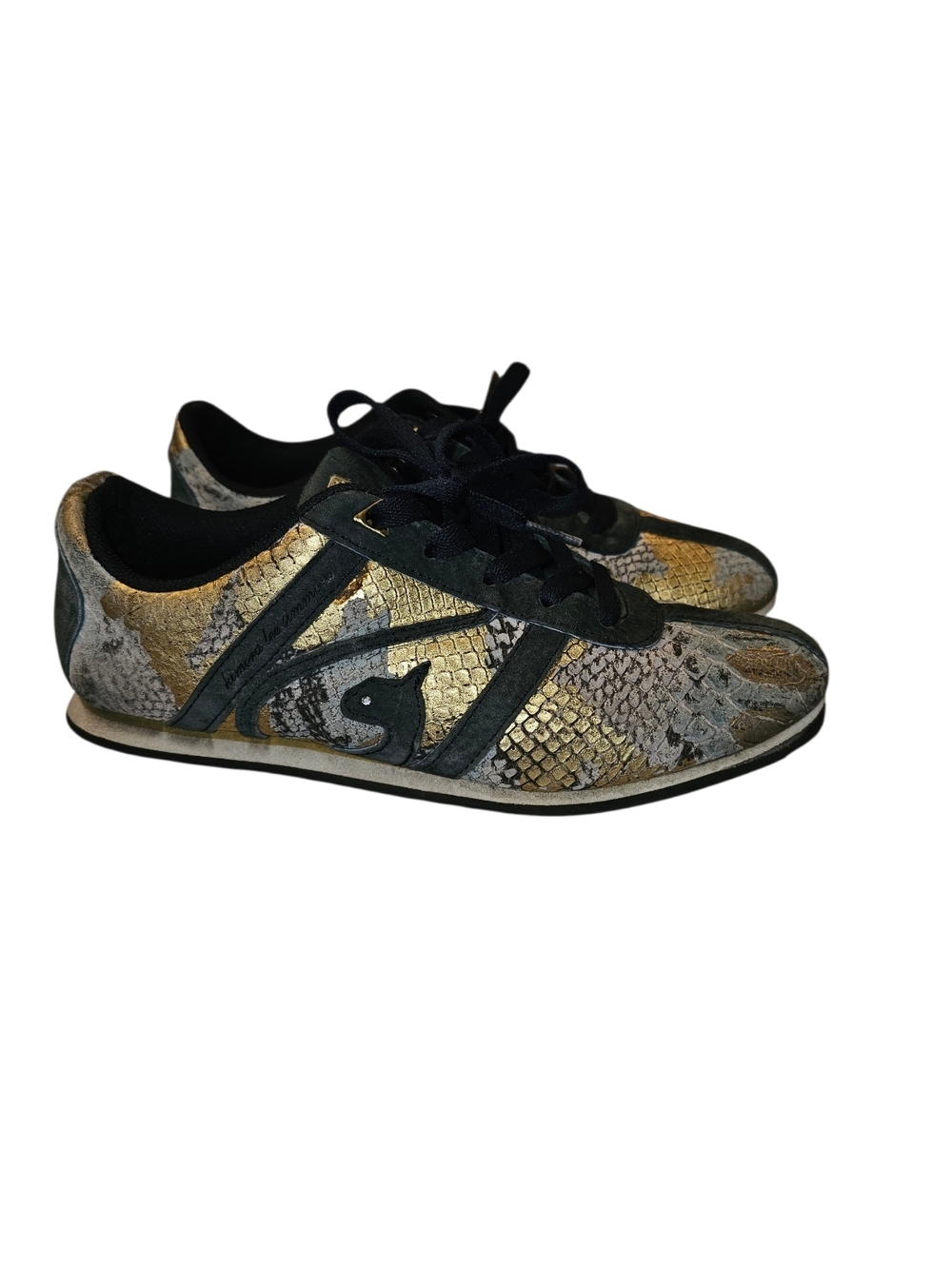 Baby Phat Snake-Embossed Sneakers in Gold & Black Size 8